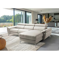ECKSOFA SONO in Lederlook Echtleder Platinfarben Bettkasten, Armteilverstellung, Kopfteilverstellung  252/179 cm  - Platinfarben/Chromfarben, Design, Leder/Textil (252/179cm) - Livetastic