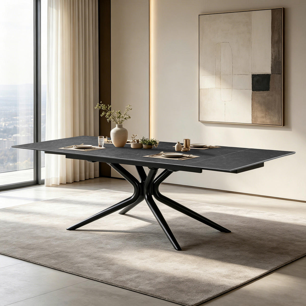 ESSTISCH 160-240/90/76 cm  Metall, Glas, Keramik ausziehbar rechteckig Grau, Schwarz  - Schwarz/Grau, MODERN, Glas/Keramik (160-240/90/76cm) - P & B