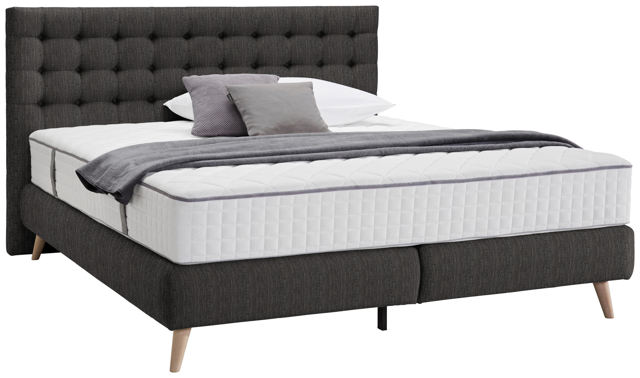 BOXSPRINGBETT 160/200 cm  in Dunkelgrau  - Dunkelgrau, Design, Holz/Textil (160/200cm) - Carryhome