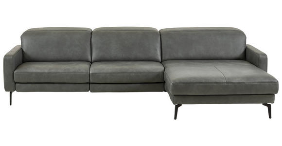 ECKSOFA Anthrazit Echtleder Kopfteilverstellung  - Anthrazit/Schwarz, Design, Leder/Metall (323/179cm) - Dieter Knoll