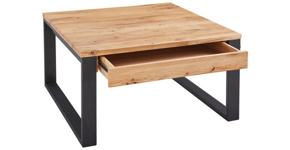 COUCHTISCH Eiche massiv 75/75/42 cm quadratisch Schwarz, Eichefarben - Eichefarben/Schwarz, Design (75/75/42cm) - Novel