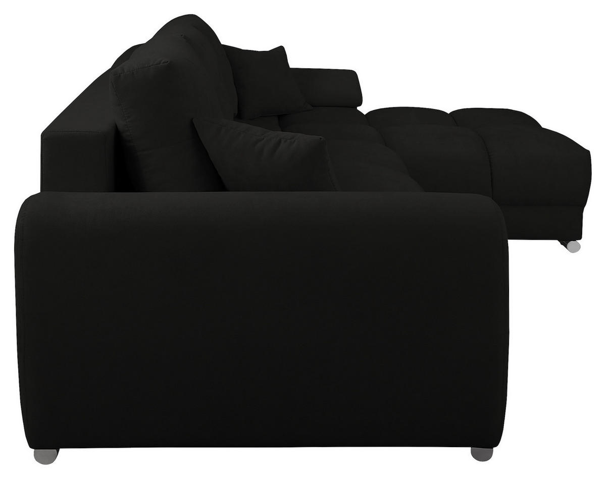 ECKSOFA in Mikrofaser Schwarz  - Silberfarben/Schwarz, Design, Textil/Metall (256/175cm) - Livetastic