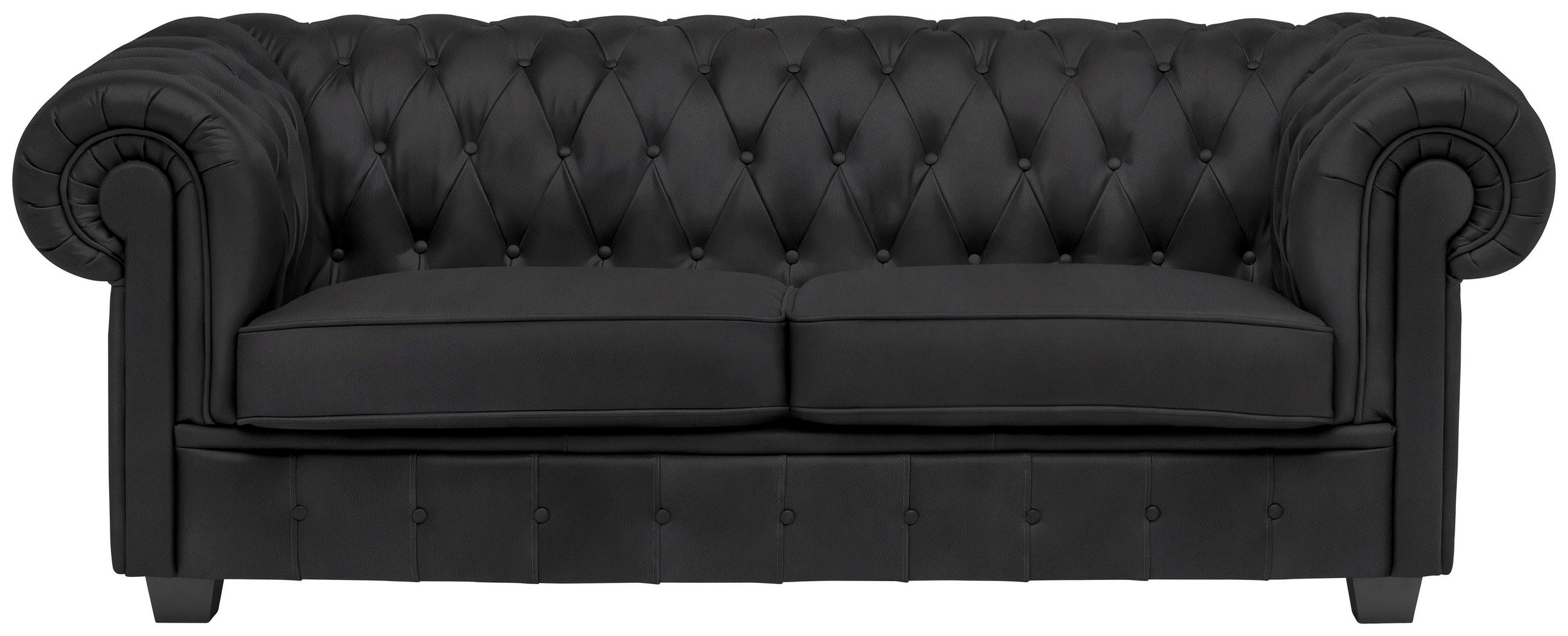 CHESTERFIELD-SOFA in Lederlook Schwarz  - Wengefarben/Schwarz, Lifestyle, Holz/Textil (206/76,5/96cm) - Landscape