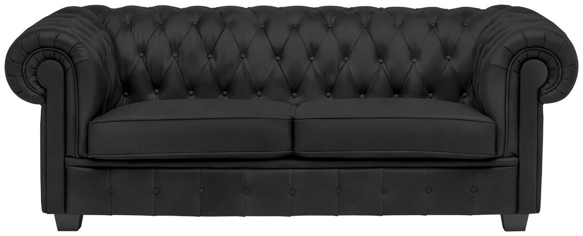 CHESTERFIELD-SOFA in Lederlook Schwarz  - Wengefarben/Schwarz, Lifestyle, Holz/Textil (206/76,5/96cm) - Landscape