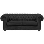 CHESTERFIELD-SOFA in Lederlook Schwarz  - Wengefarben/Schwarz, LIFESTYLE, Holz/Textil (206/76,5/96cm) - Landscape