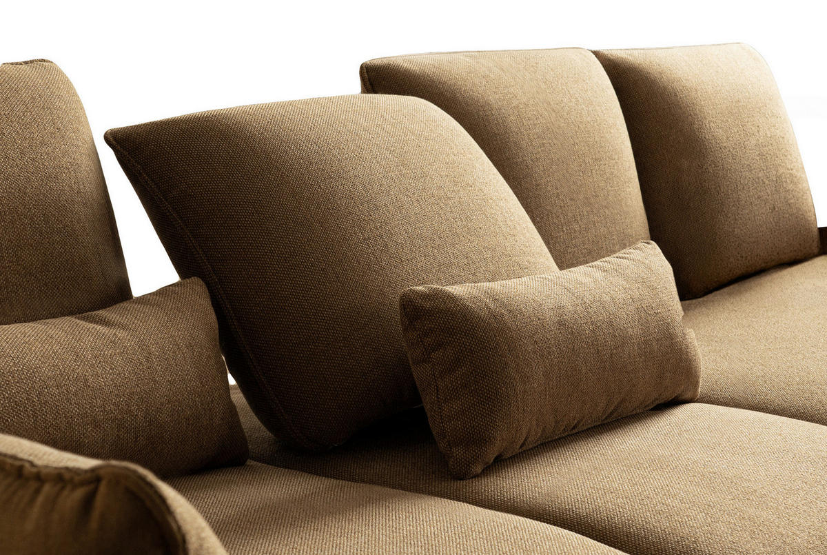 ECKSOFA Braun Flachgewebe Rücken echt, Nierenkissen  - Schwarz/Braun, Design, Textil/Metall (320/169cm) - Moderano