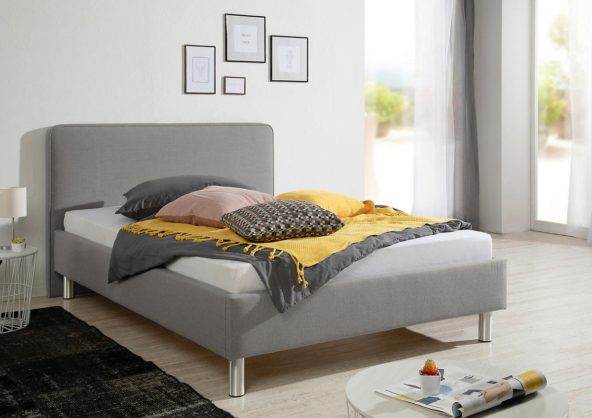 POLSTERBETT 140/200 cm,  in Grau,  - Alufarben/Grau, MODERN, Textil/Metall (140/200cm) - Livetastic