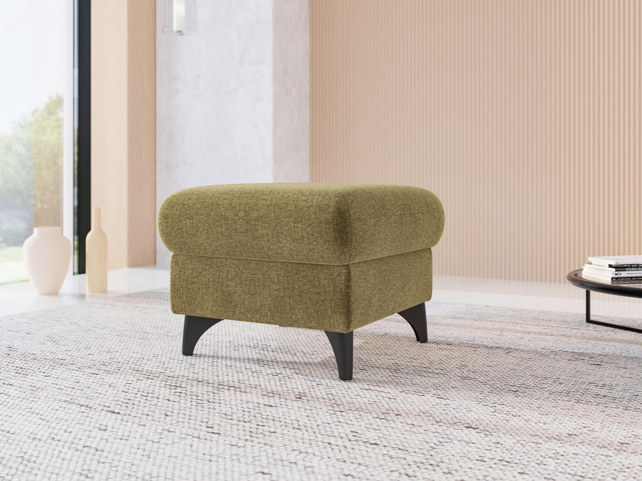 HOCKER GLENDALE E Flachgewebe Olivgrün  - Schwarz/Olivgrün, KONVENTIONELL, Textil/Metall (58/48/58cm) - Sit & More