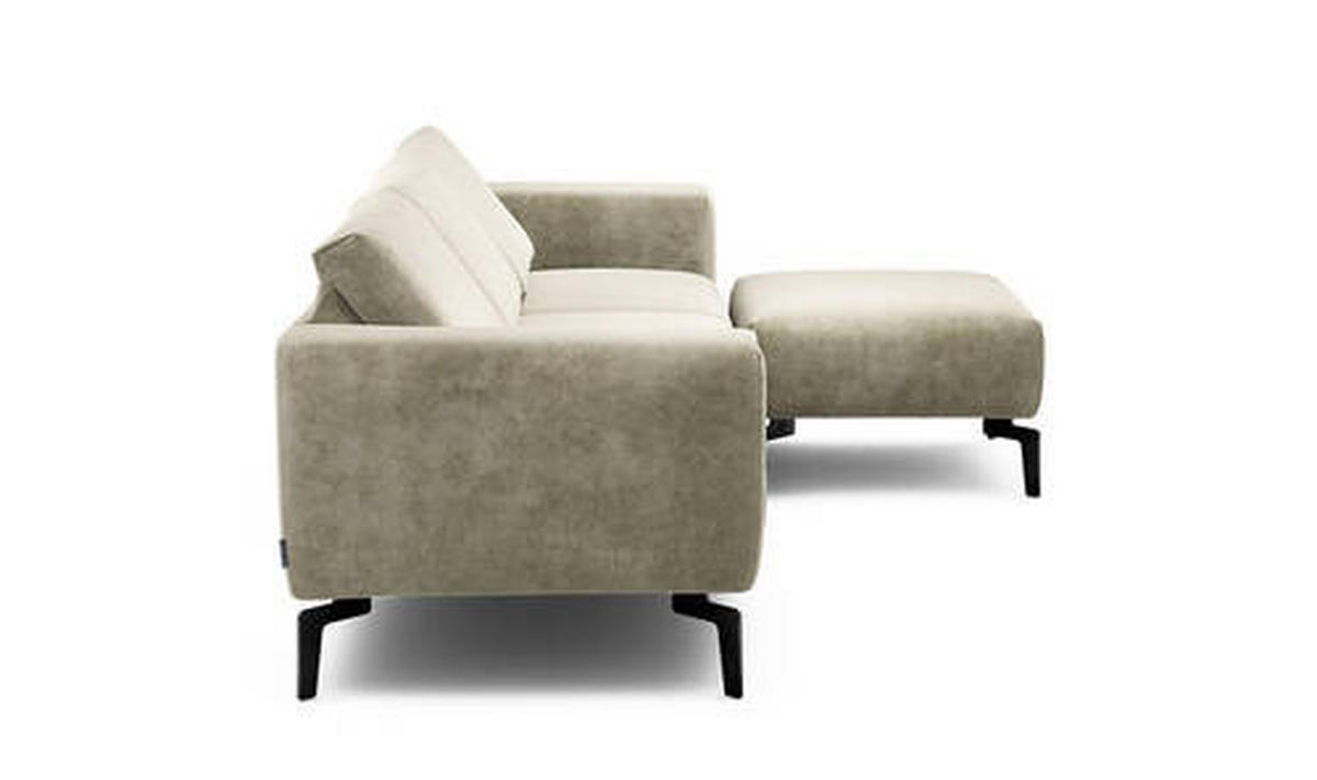 Dreisitzer inkl. Hocker in Samt Naturfarben  - Schwarz/Naturfarben, Design, Textil/Metall (250/86/86-94cm) - SENSOO