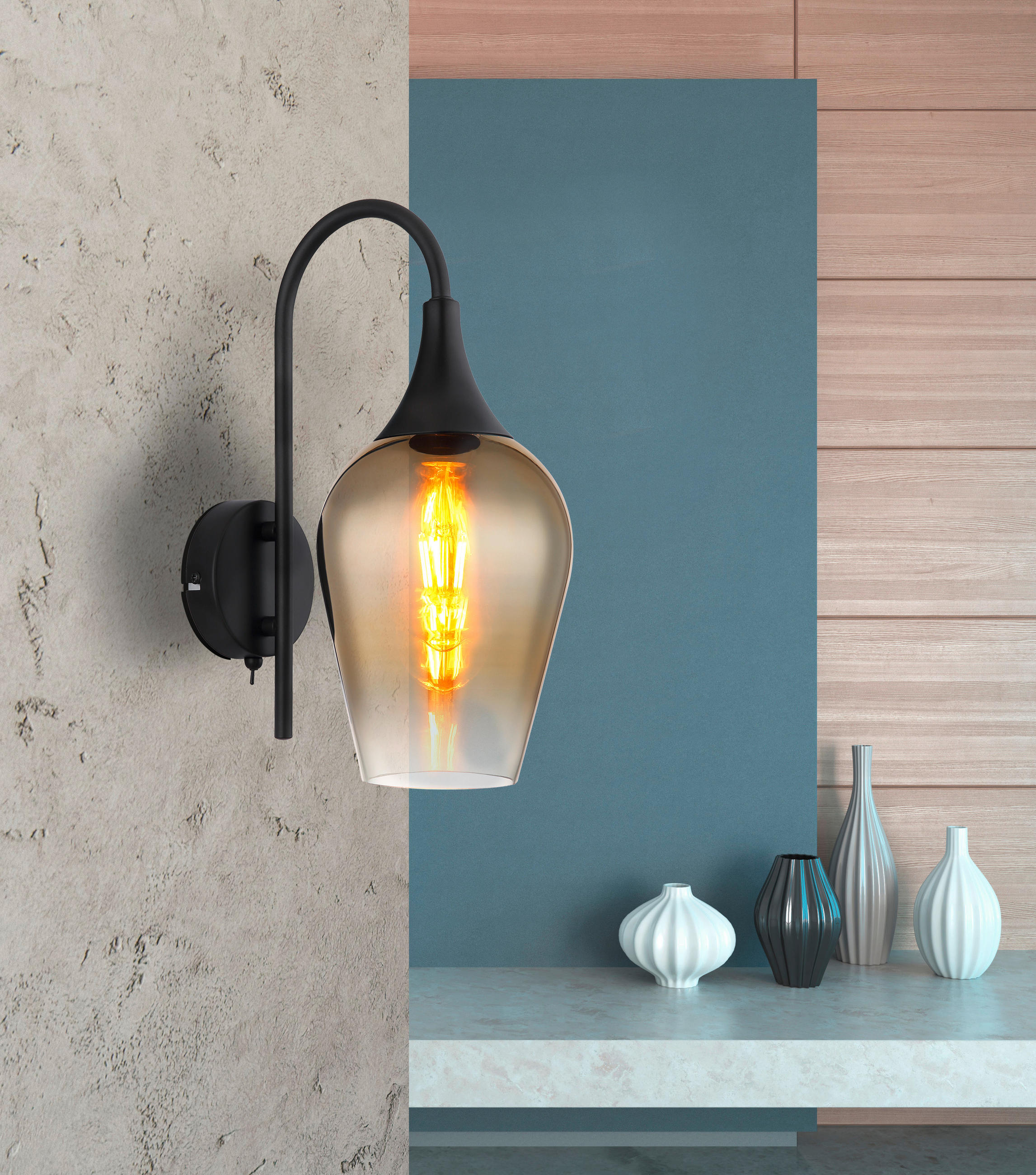 WANDLEUCHTE - Klar/Goldfarben, Design, Glas/Metall (15/36cm) - Globo