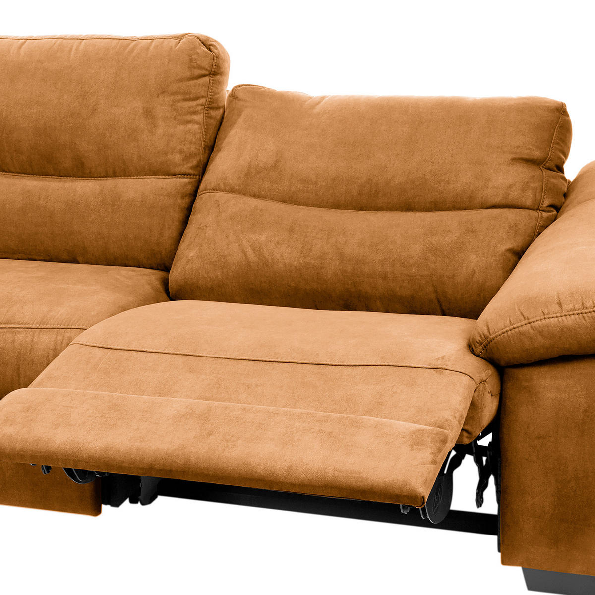2,5-SITZER HAMPTON in Flachgewebe Cognac Landhaus  - Cognac/Schwarz, Design, Holz/Textil (214/97/97cm) - Livetastic