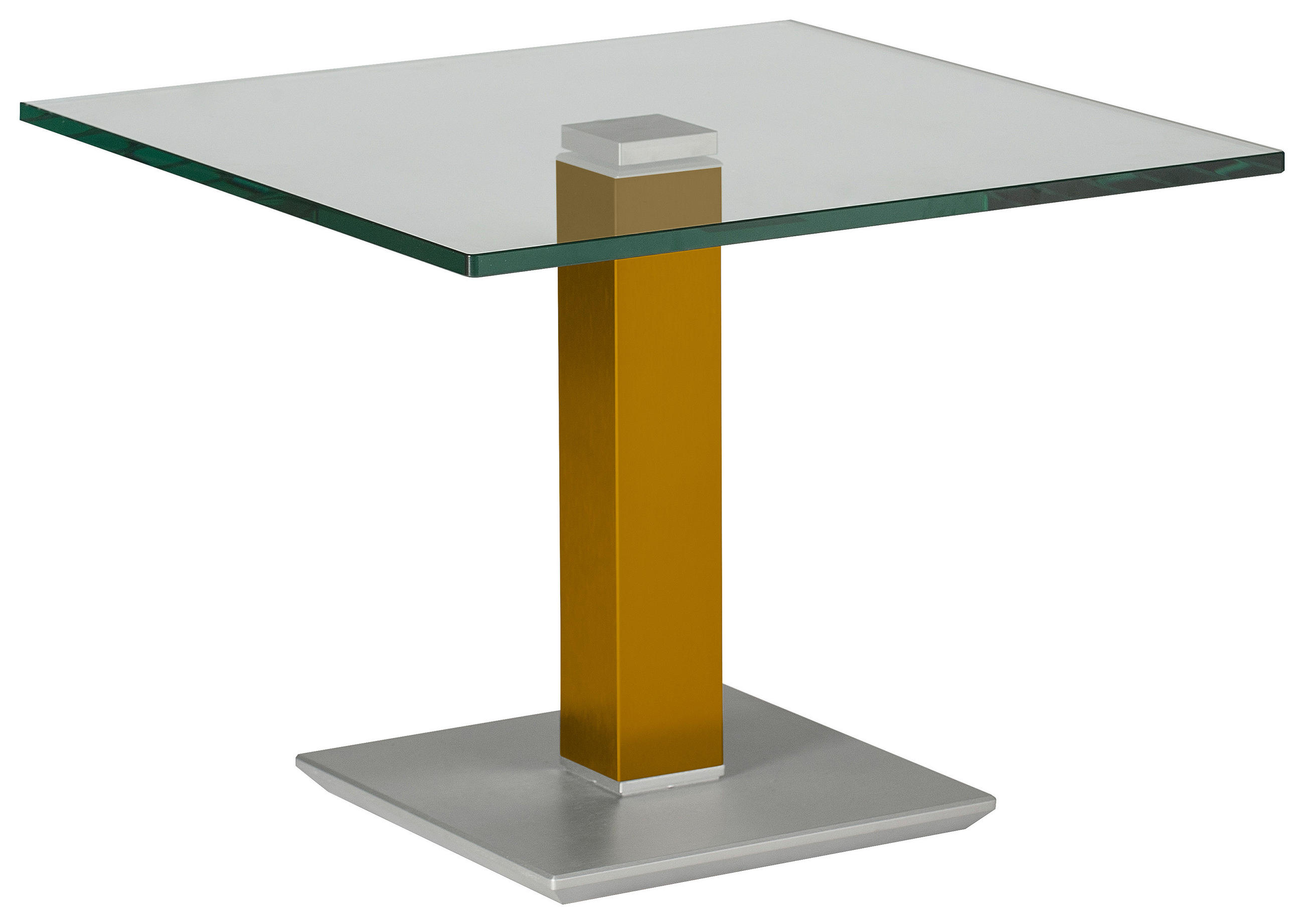 BEISTELLTISCH 60/60/46-65 cm Gelb, Edelstahlfarben quadratisch  - Edelstahlfarben/Gelb, Design, Glas/Kunststoff (60/60/46-65cm)