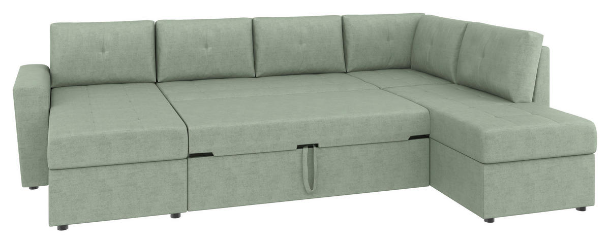 WOHNLANDSCHAFT TERMOLI in Jacquard Mintgrün  - Schwarz/Mintgrün, Design, Kunststoff/Textil (155/297/212cm) - MID.YOU