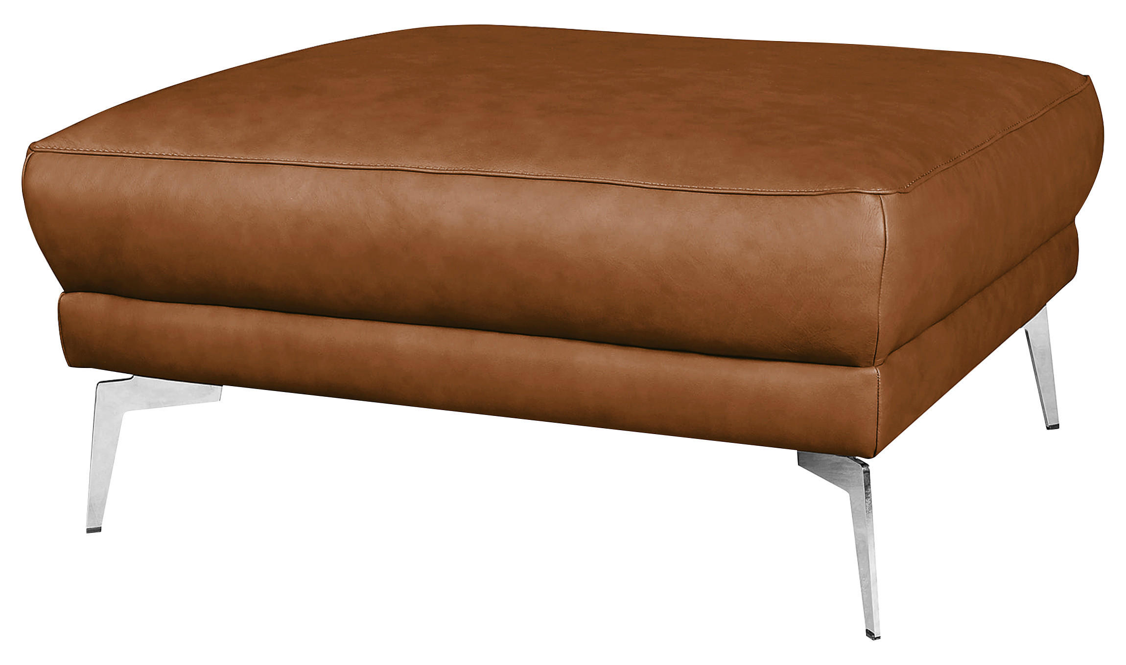 HOCKER SPRING Echtleder Chromfarben, Cognac  - Chromfarben/Cognac, Design, Leder/Metall (96/45/80cm) - P & B