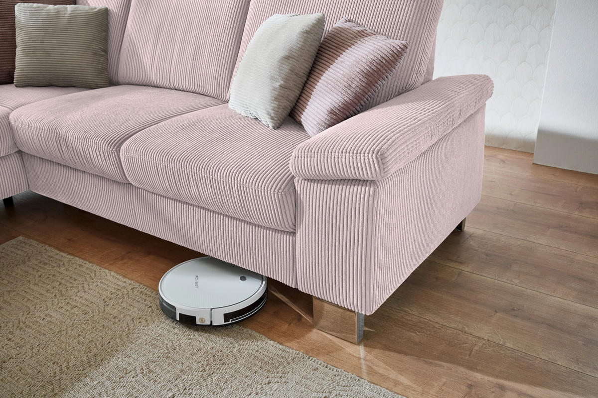 ECKSOFA in Cord Altrosa  - Edelstahlfarben/Altrosa, Konventionell, Textil/Metall (200/248cm) - Beldomo System