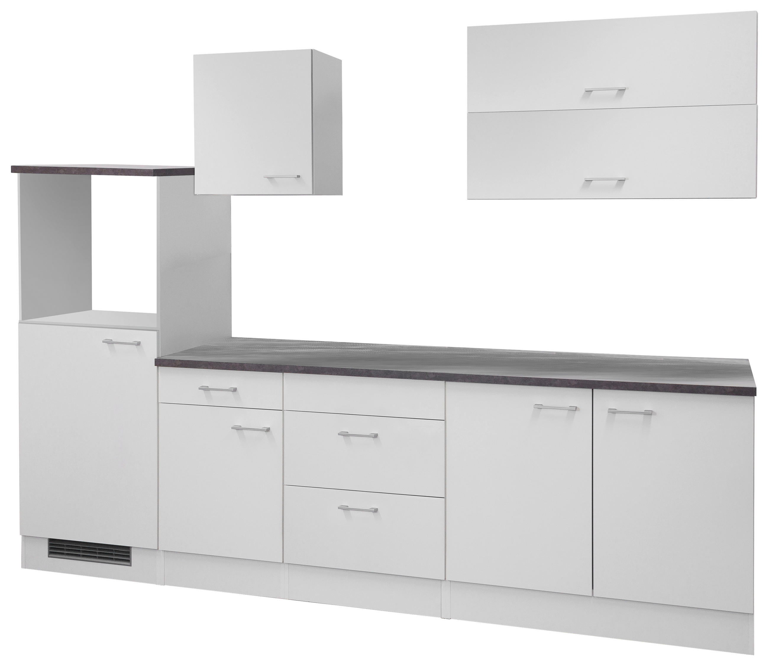 KÜCHENLEERBLOCK 270 cm   in Weiß  - Graubraun/Alufarben, MODERN, Holzwerkstoff/Kunststoff (270cm) - FlexWell
