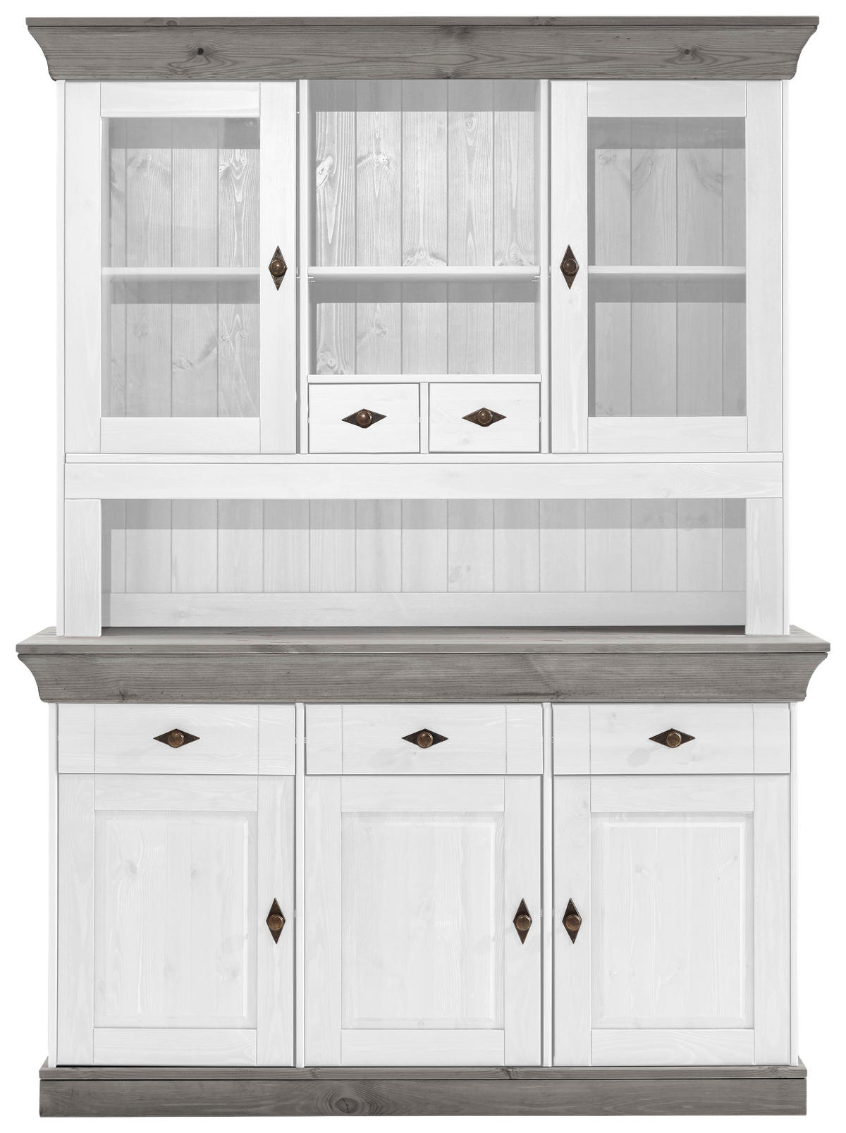 BUFFET 143/197/45 cm  in Grau, Weiß  - Weiß/Grau, ROMANTIK / LANDHAUS, Glas/Holz (143/197/45cm) - Boxxx