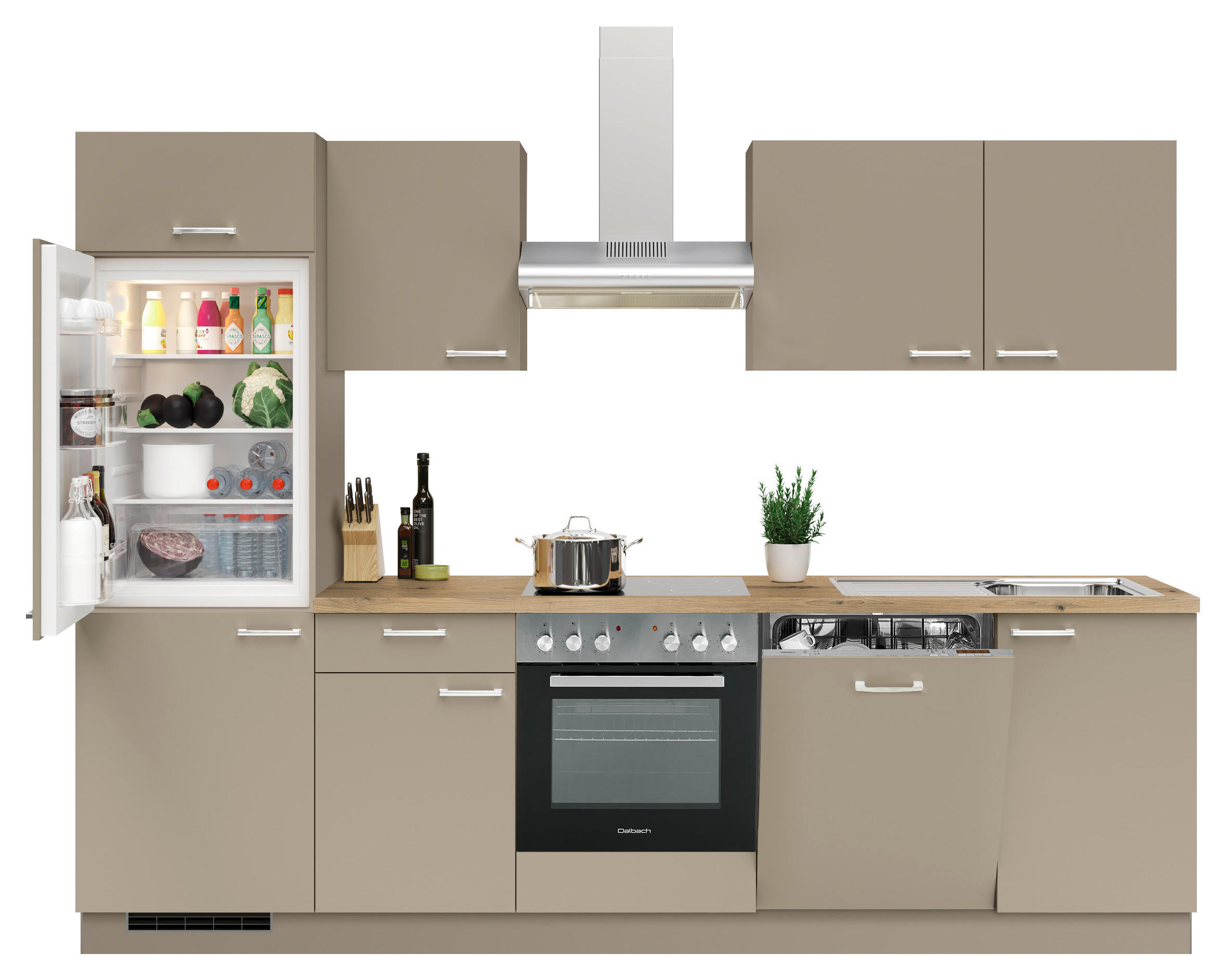 KÜCHENBLOCK 280 cm   in Greige  - Edelstahlfarben/Greige, KONVENTIONELL, Holzwerkstoff/Metall (280cm) - Welnova