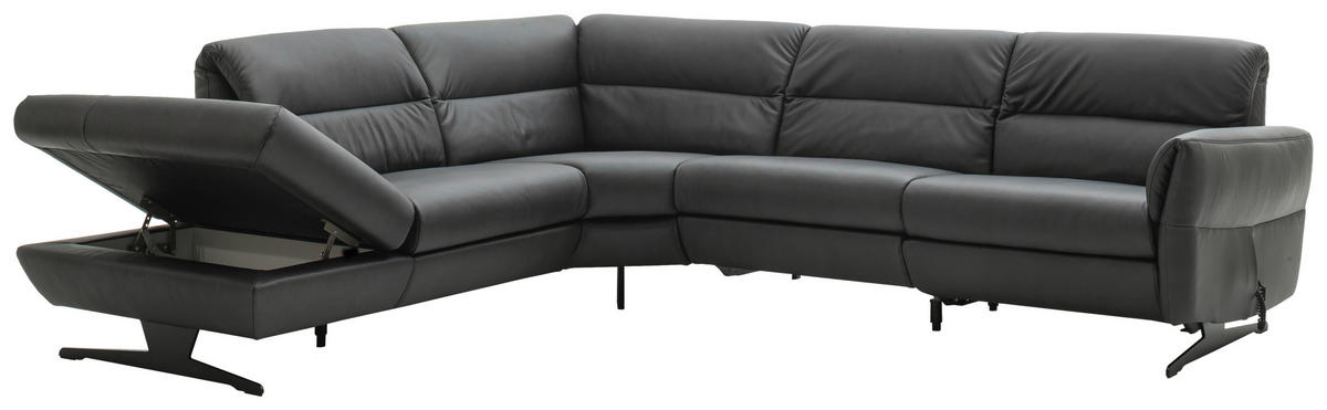 ECKSOFA Anthrazit Echtleder  - Anthrazit/Schwarz, Design, Leder/Metall (258/286cm) - Schöner Wohnen