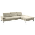 ECKSOFA in Echtleder Ecru  308/195 cm  - Ecru/Schwarz, Design, Leder/Metall (308/195cm) - Dieter Knoll