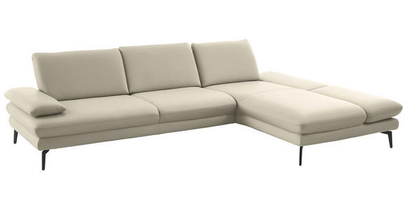 ECKSOFA in Echtleder Ecru 308/195 cm - Ecru/Schwarz, Design, Leder/Metall (308/195cm) - Dieter Knoll