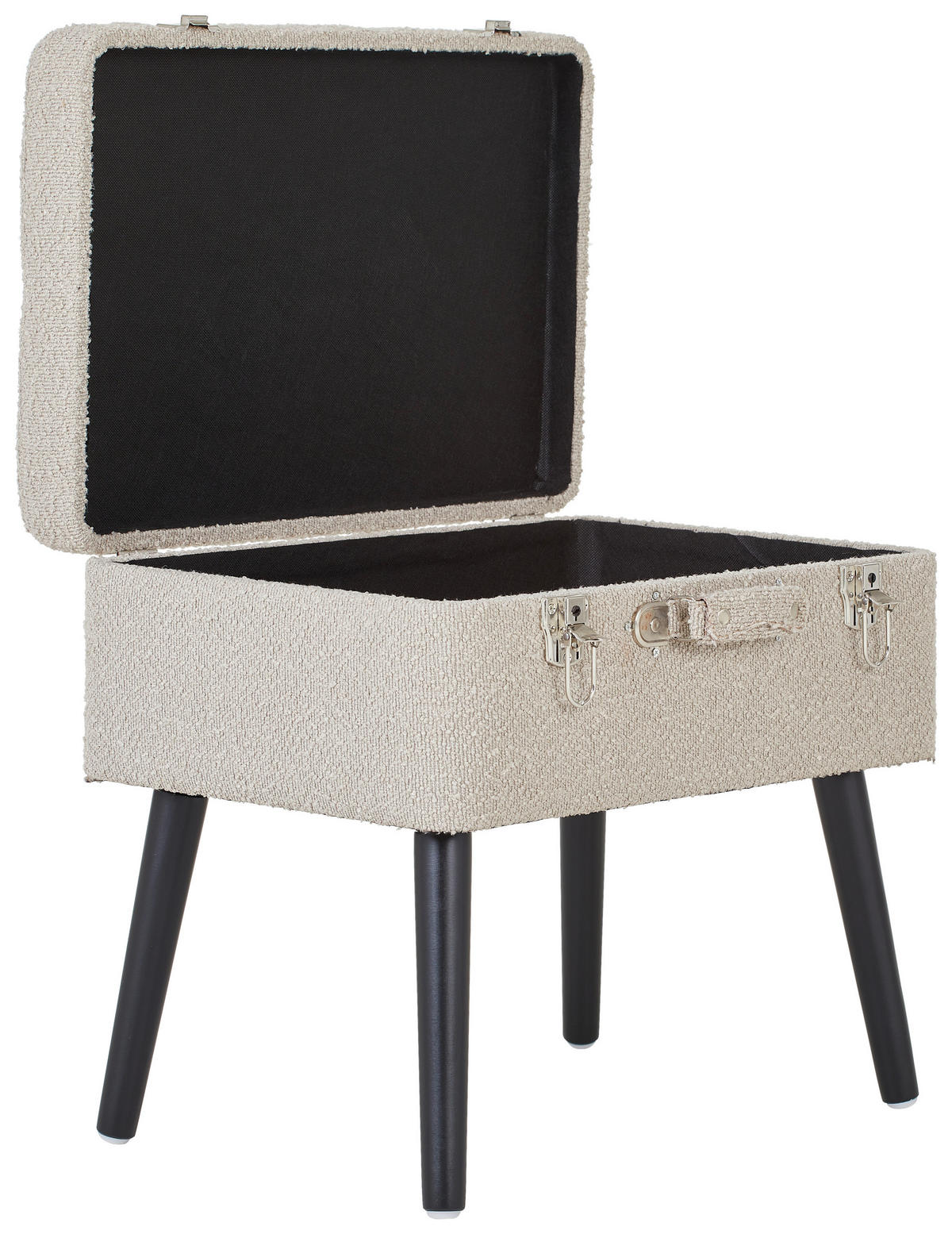 HOCKER Vliesstoff, Bouclé Kiefer Schwarz, Beige  - Beige/Schwarz, Trend, Holz/Textil (50/46/35cm) - Xora