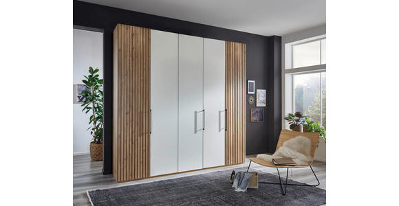 DREHTÜRENSCHRANK 250/236/58 cm 5-türig Weiß, Eiche Bianco - Schieferfarben/Eiche Bianco, Design, Glas/Holzwerkstoff (250/236/58cm) - Novel
