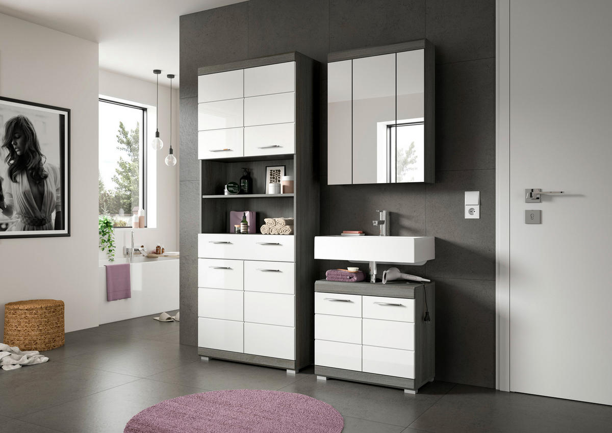 BADEZIMMER 3-teilig  in 134 cm  - Chromfarben/Weiß Hochglanz, MODERN, Holzwerkstoff/Kunststoff (134cm) - MID.YOU
