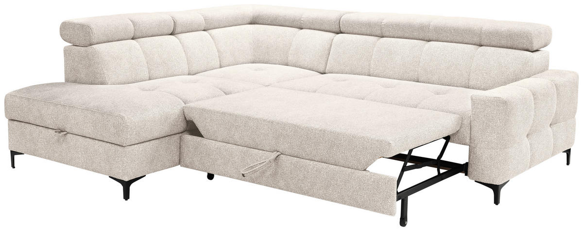 ECKSOFA in Struktur Creme  - Creme/Schwarz, Modern, Textil/Metall (212/254cm) - Carryhome