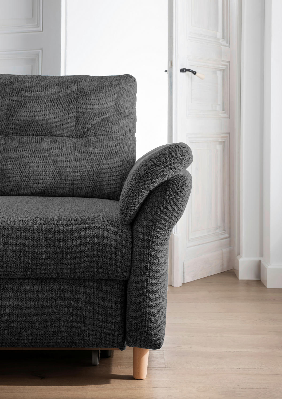 ECKSOFA in Chenille Anthrazit  - Anthrazit/Naturfarben, Modern, Holz/Textil (206/264cm) - Livetastic