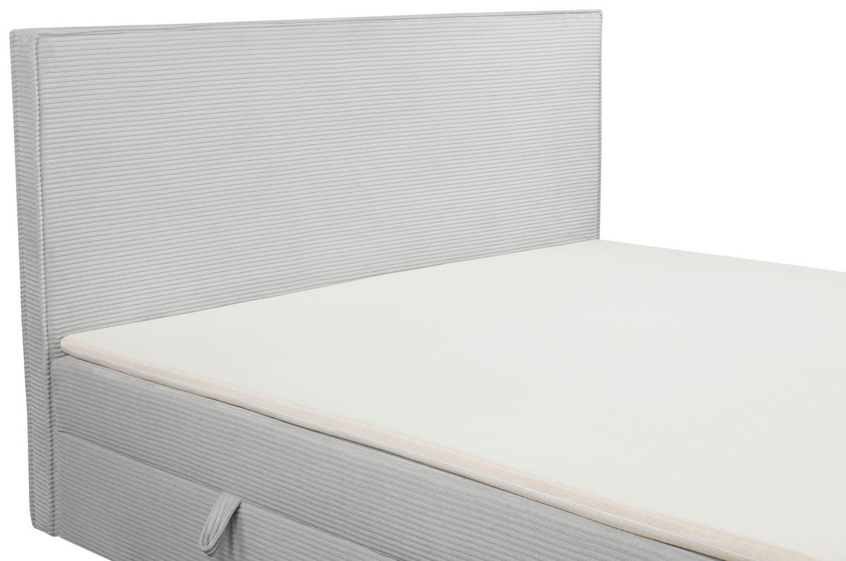 BOXBETT 180/200 cm,  in Hellgrau, gepolstertes Kopfteil, Bettkasten, Topper, Matratzen, H3 + H3 = fest  - Hellgrau/Schwarz, Basics, Kunststoff/Textil (180/200cm) - Chameo