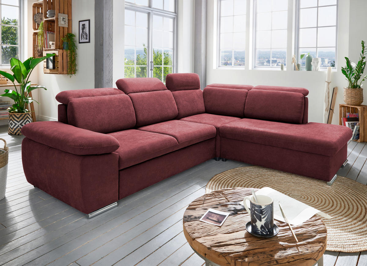 ECKSOFA  in Mikrofaser Bordeaux  - Chromfarben/Bordeaux, Design, Textil/Metall (283/228cm) - Livetastic