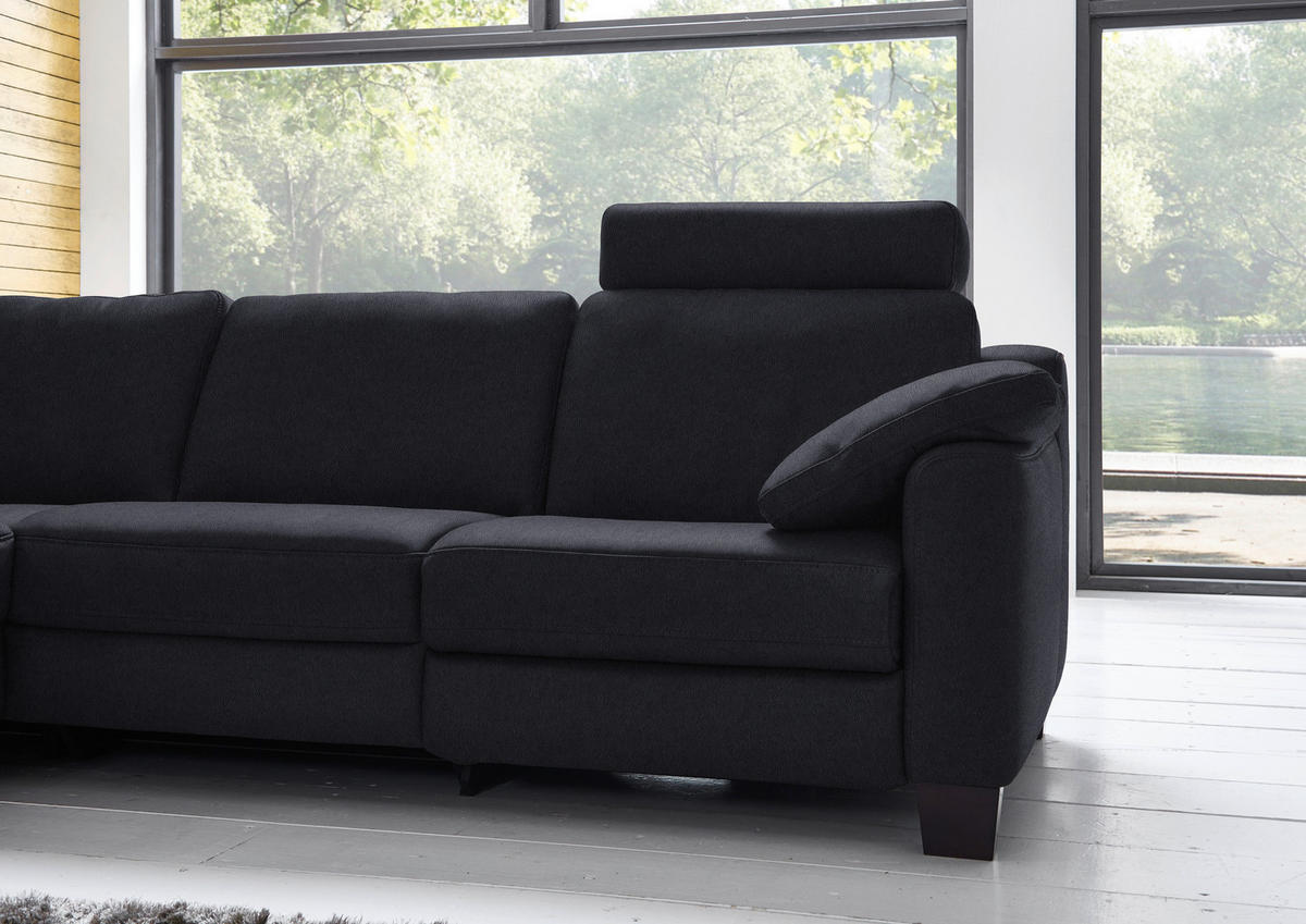 ECKSOFA in Echtleder Schwarz  - Eichefarben/Schwarz, Design, Leder/Holz (235/259cm) - Valdera