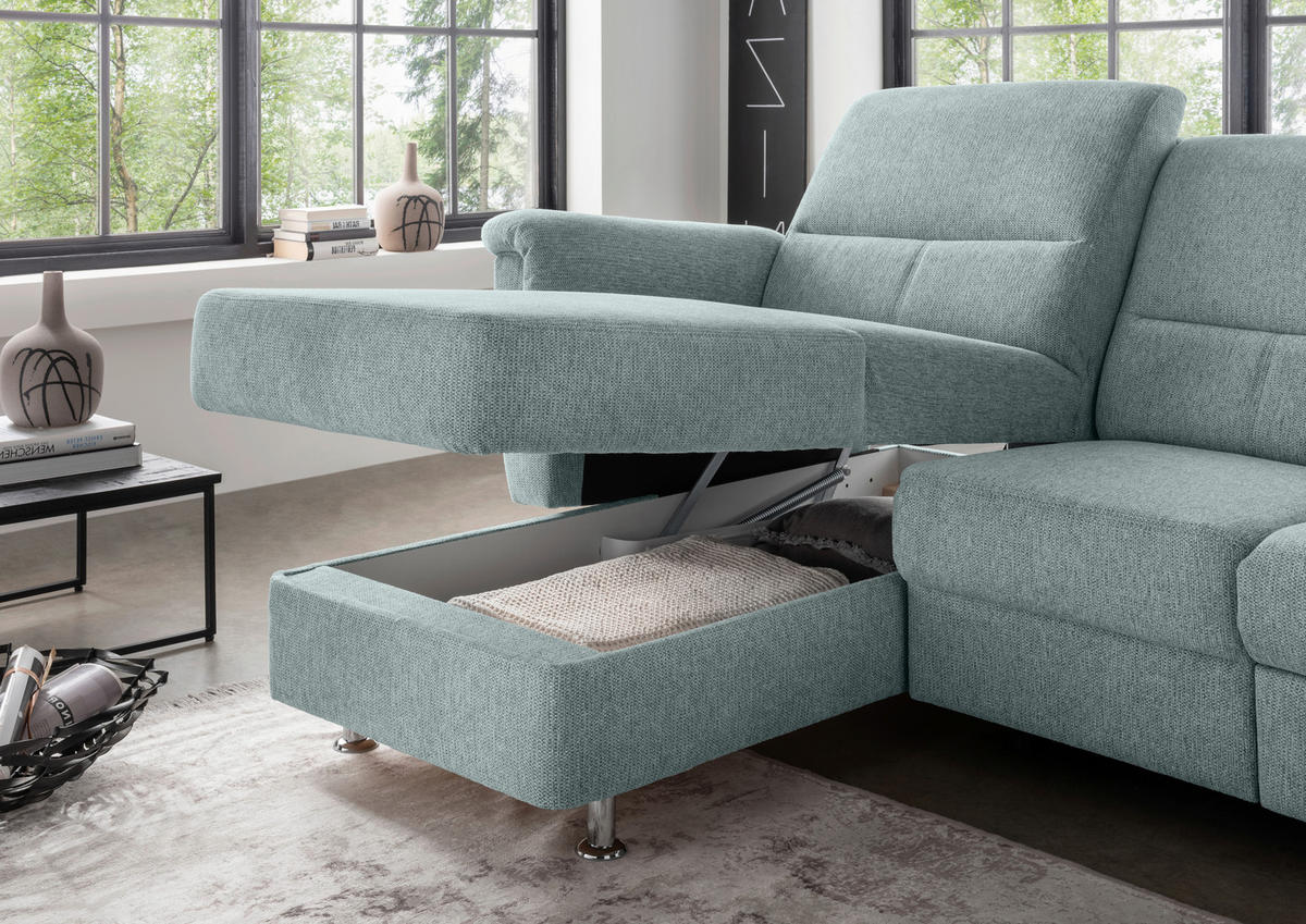ECKSOFA in Chenille Blau  - Chromfarben/Blau, Modern, Textil/Metall (165/231cm) - Livetastic