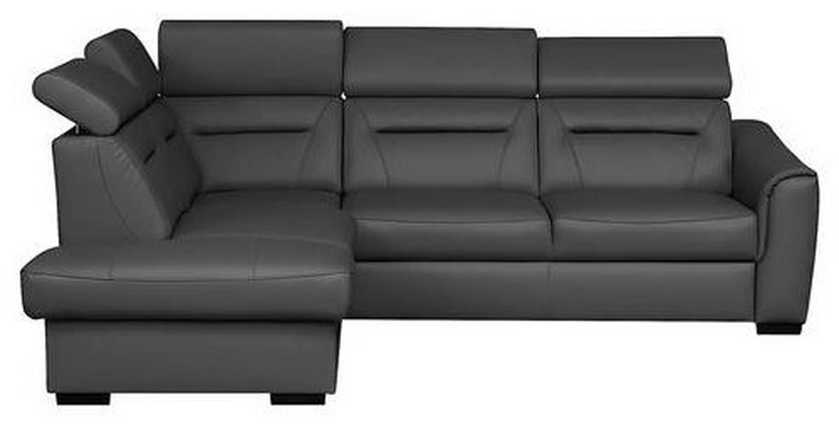 ECKSOFA Anthrazit Echtleder Lederlook Bettkasten, Schlaffunktion, Rücken echt, Kopfteilverstellung  - Wengefarben/Anthrazit, Design, Leder/Holz (212/260cm) - Celina Home