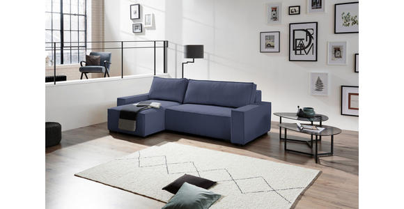 ECKSOFA in Cord, Webstoff Blau  - Blau/Schwarz, MODERN, Holz/Textil (157/265cm) - Carryhome