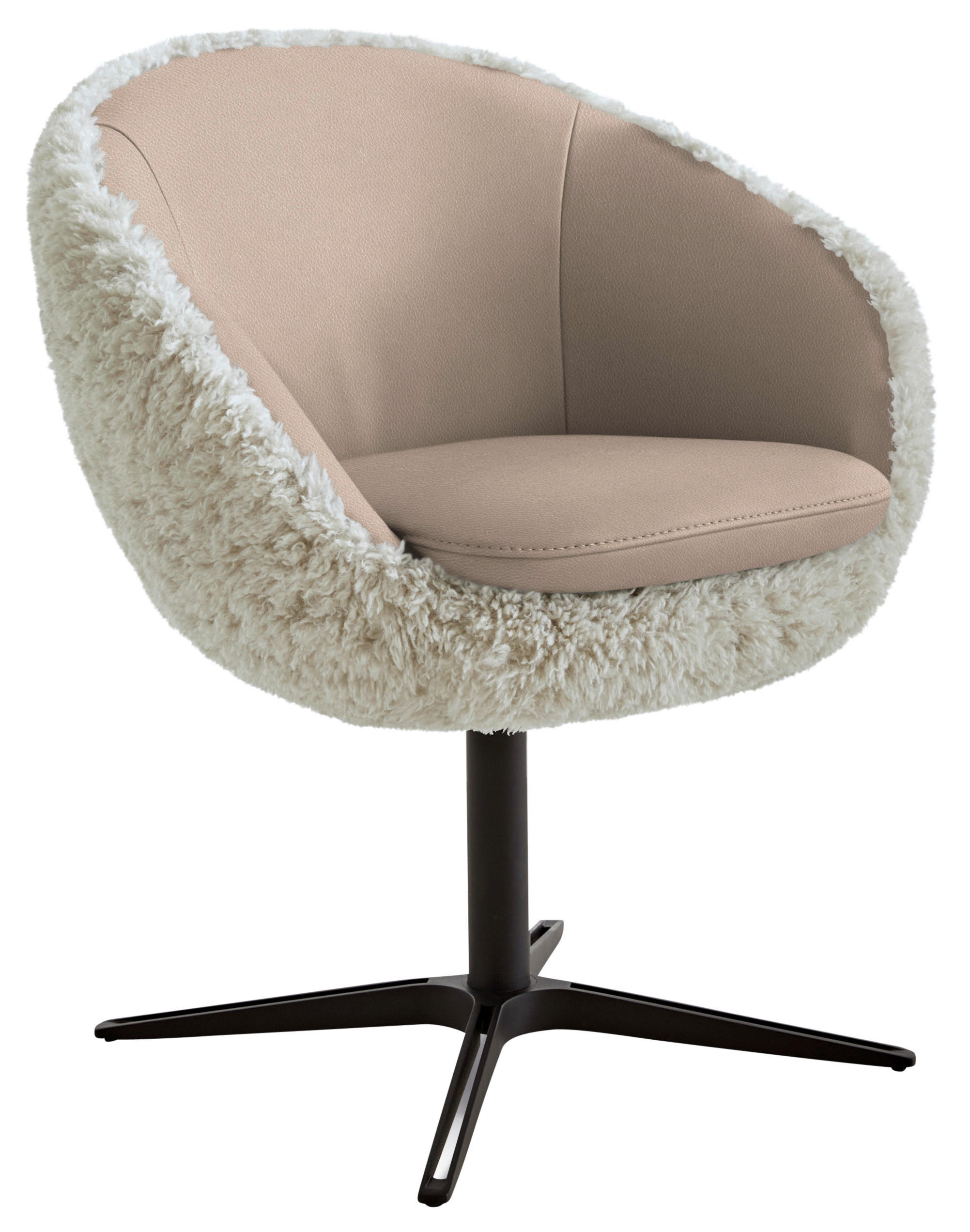 ARMLEHNSTUHL  Beinauswahl, Lederauswahl, Stoffauswahl, Sitzfläche 360° drehbar Hochflor Kombination Echtleder/Stoff  - Beige/Schwarz, Design, Leder/Textil (65/81/61cm) - Koinor