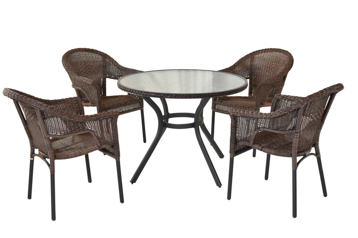 GARTENTISCHGRUPPE Aluminium  - Dunkelbraun/Graphitfarben, KONVENTIONELL, Glas/Kunststoff - Gardenson