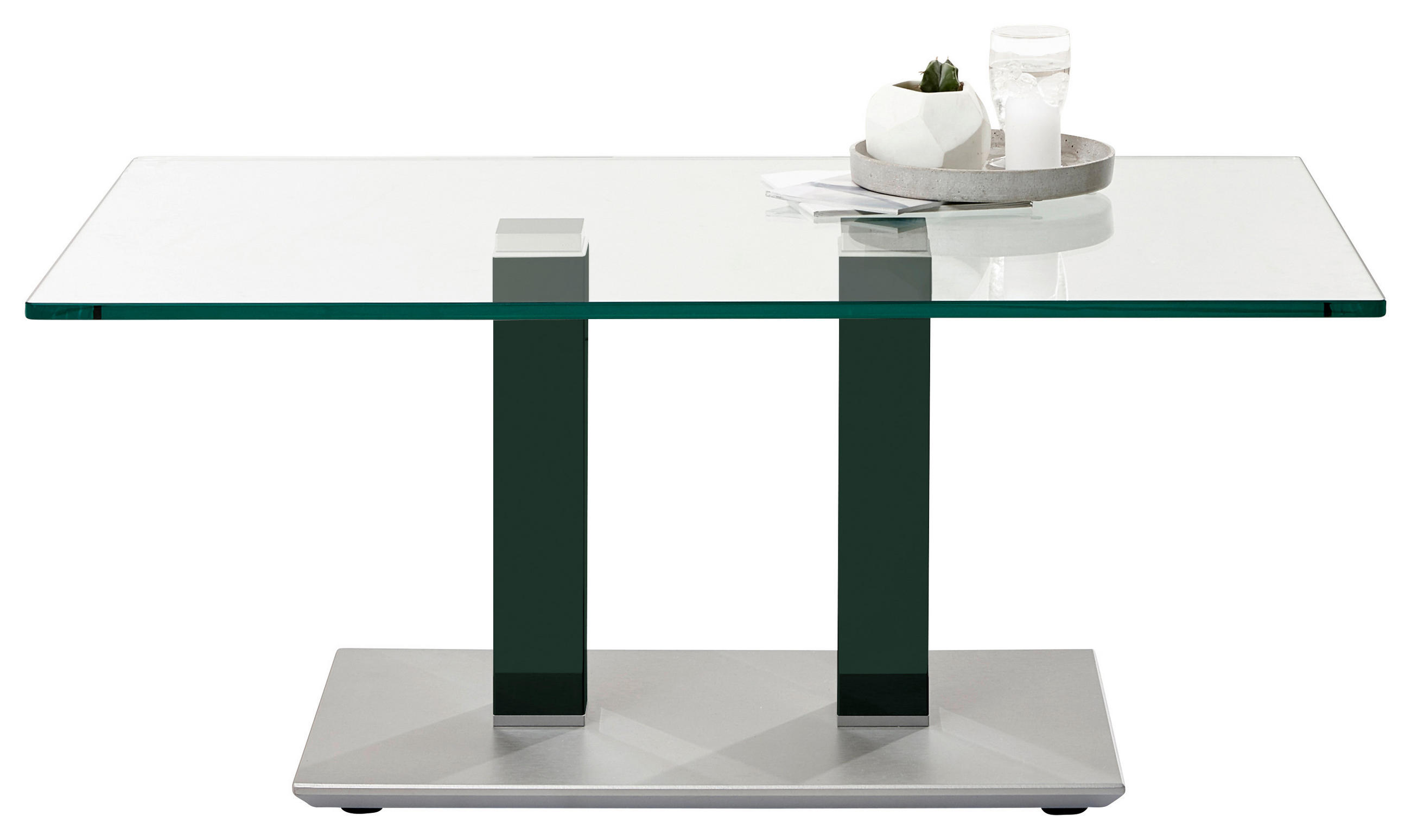COUCHTISCH Klarglas 110/70/46-65 cm rechteckig Grün, Edelstahlfarben  - Edelstahlfarben/Grün, Design, Glas/Kunststoff (110/70/46-65cm)