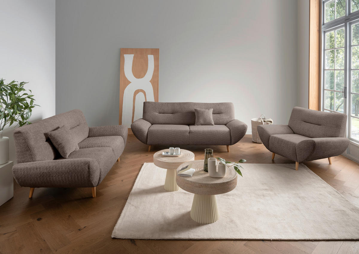 3-SITZER-SOFA in Bouclé Taupe  - Taupe/Wildeiche, KONVENTIONELL, Holz/Textil (205/81/90cm) - MID.YOU