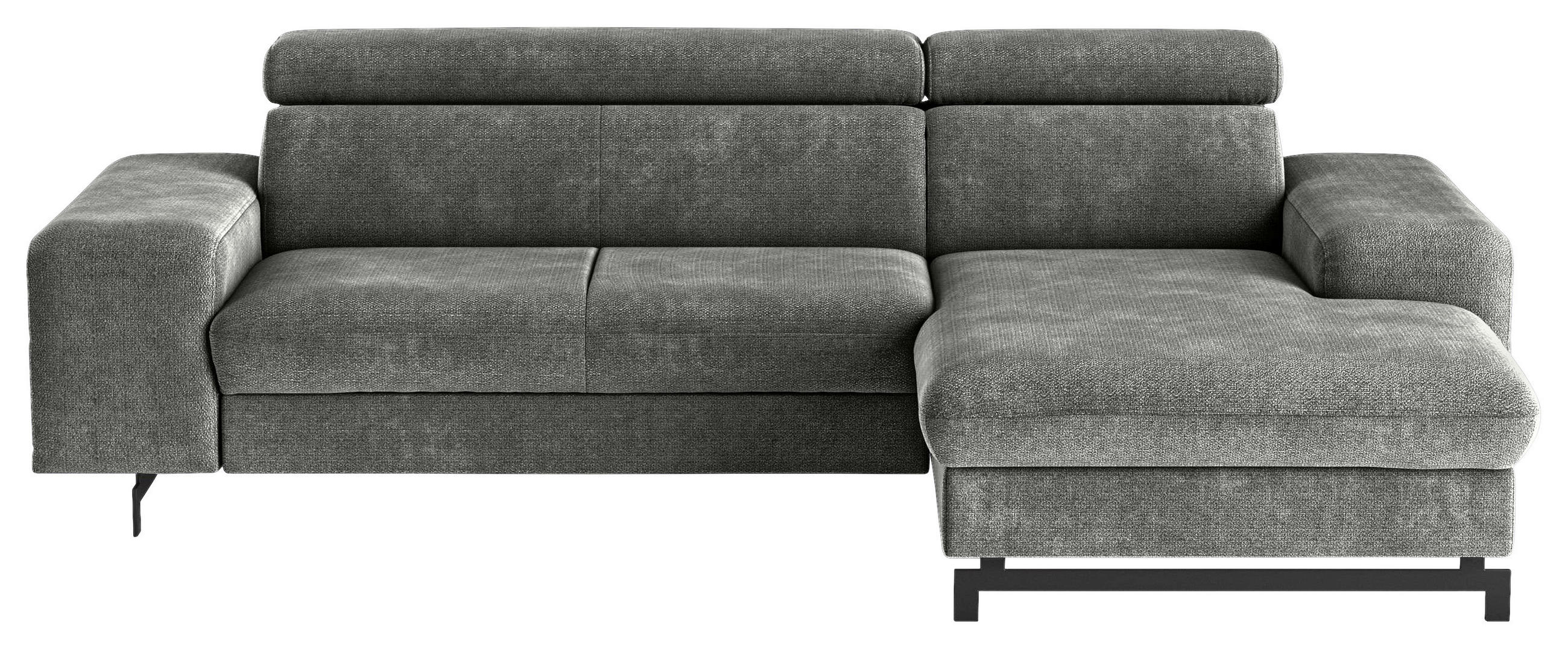 ECKSOFA Grau Chenille Bettkasten, Schlaffunktion, Rücken echt, Kopfteilverstellung, Stauraum, Kopfstütze  - Schwarz/Grau, Textil/Metall (267/165cm) - MID.YOU