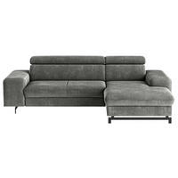 ECKSOFA Grau Chenille Bettkasten, Schlaffunktion, Rücken echt, Kopfteilverstellung, Stauraum, Kopfstütze  - Schwarz/Grau, Textil/Metall (267/165cm) - MID.YOU