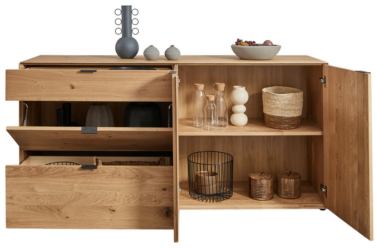 SIDEBOARD Wildeiche  181,9/87,9/45,2 cm  - Wildeiche/Schwarz, Natur, Holz/Metall (181,9/87,9/45,2cm) - Valnatura