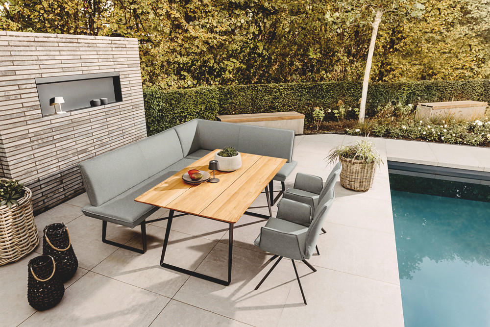 GARTENECKBANK  - Anthrazit/Grau, Design, Textil/Metall (170/255cm)