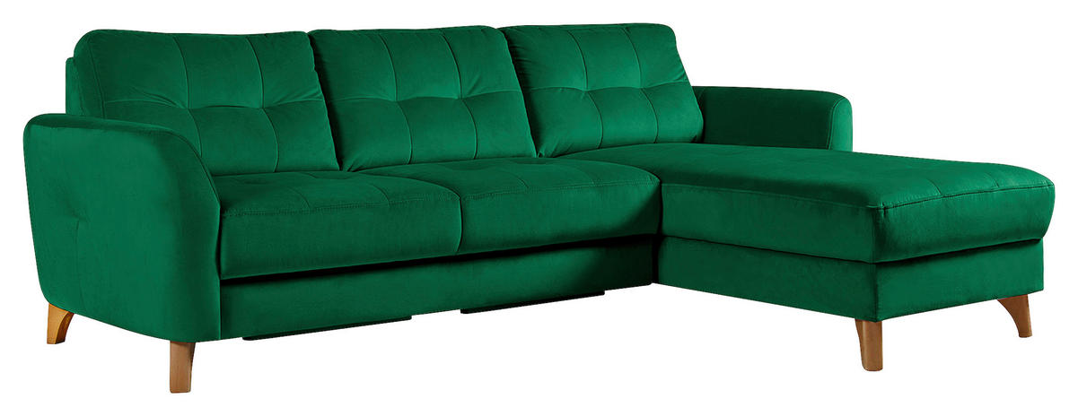 ECKSOFA Dunkelgrün Samt  - Dunkelgrün/Buchefarben, Design, Holz/Textil (238/168cm) - Livetastic
