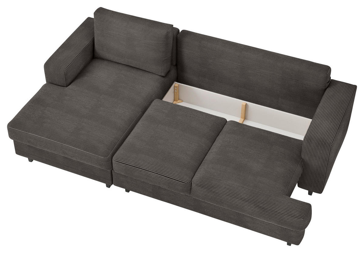 ECKSOFA Taupe Cord, Velours  - Taupe/Schwarz, Design, Holz/Textil (140/247cm) - MID.YOU
