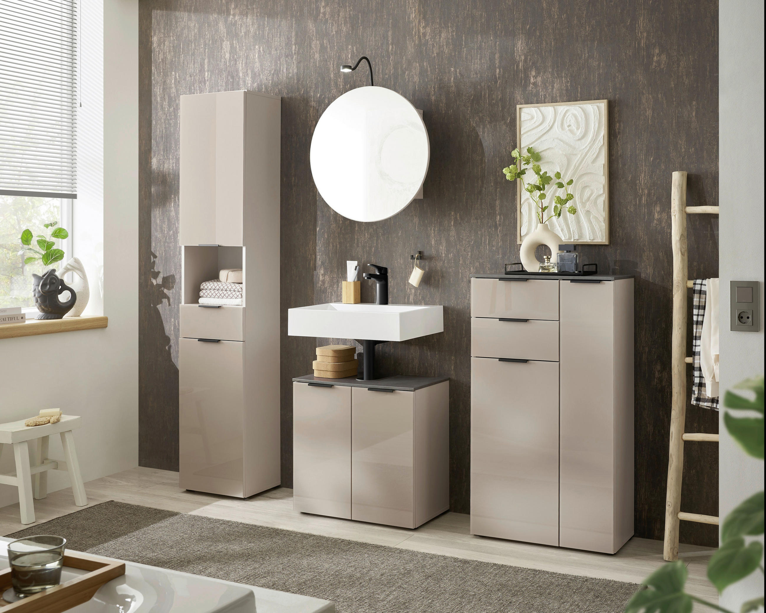 HOCHSCHRANK 38/189/28 cm  - Kaschmir/Schwarz, LIFESTYLE, Glas/Holzwerkstoff (38/189/28cm) - home24