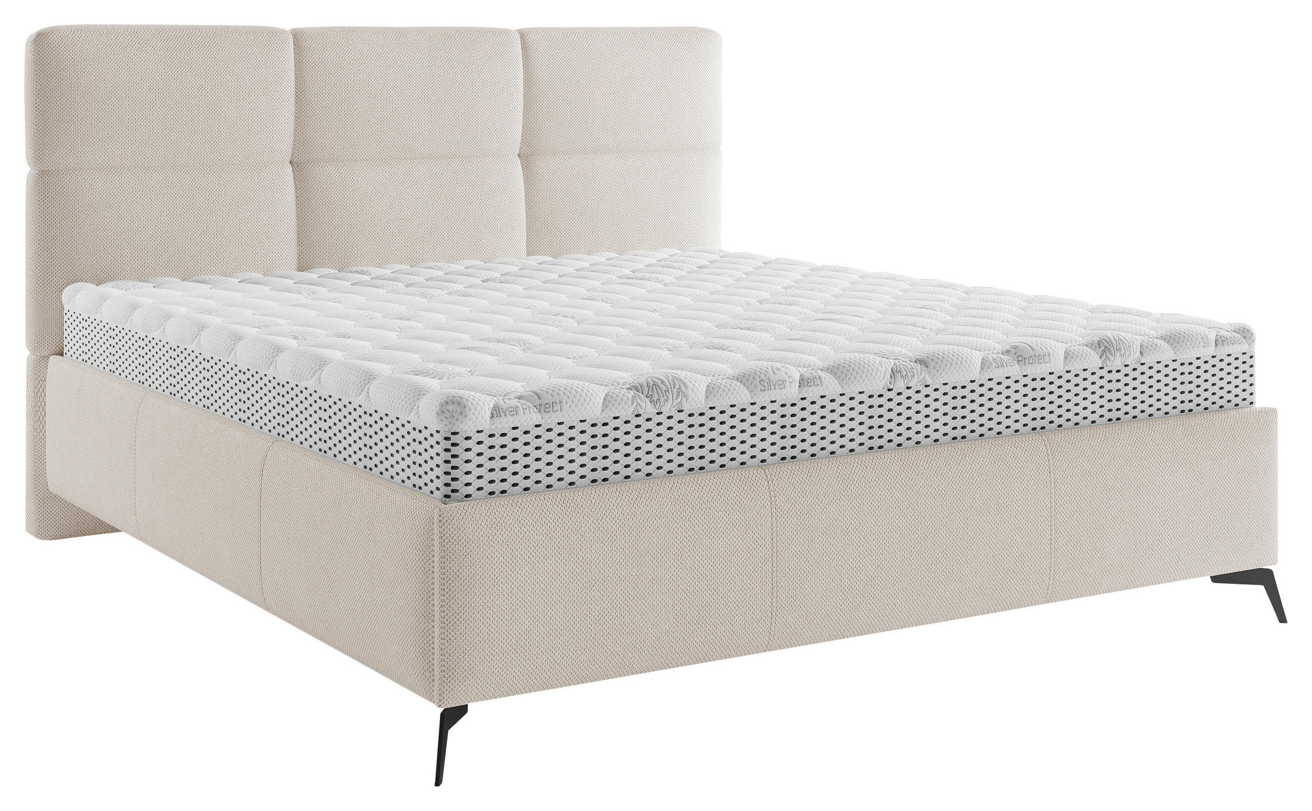 POLSTERBETT 160/200 cm,  in Beige, gepolstertes Kopfteil, Lattenrost,  - Beige/Schwarz, MODERN, Holz/Textil (160/200cm) - Boxxx