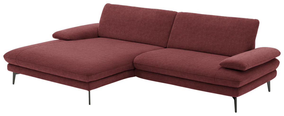 ECKSOFA in Velours Weinrot  - Weinrot/Schwarz, Design, Textil/Metall (184/284cm) - Dieter Knoll