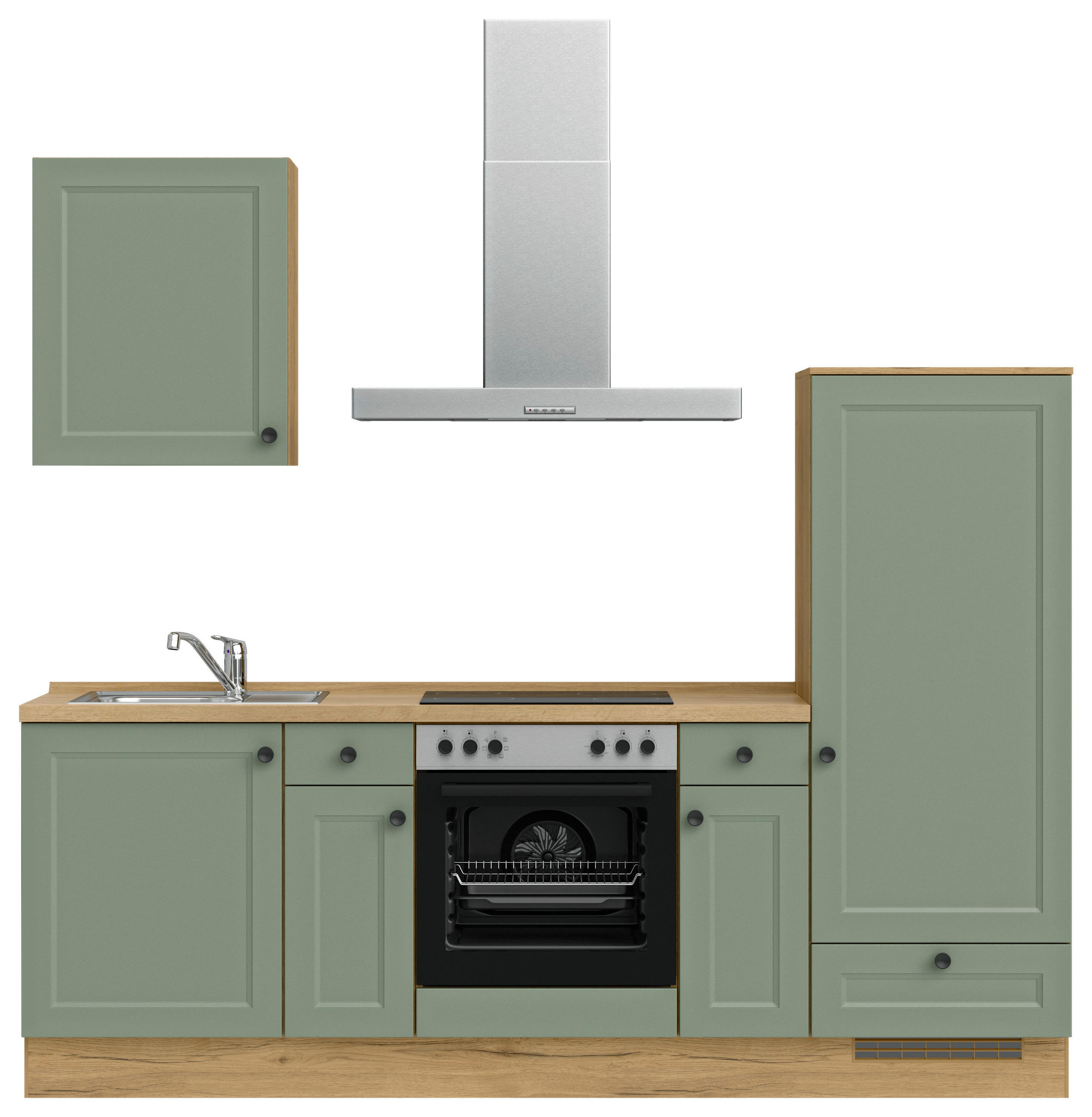 BUCĂTĂRIE FĂRĂ ELECTROCASNICE  - verde/culoare lemn stejar, Modern, metal/material pe bază de lemn (240cm) - Nobilia